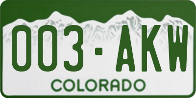 CO license plate 003AKW