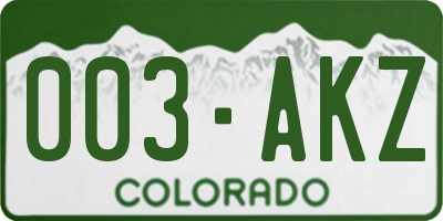 CO license plate 003AKZ