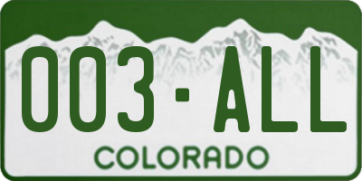 CO license plate 003ALL