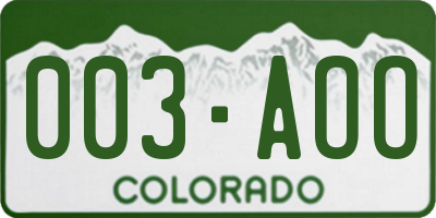 CO license plate 003AOO