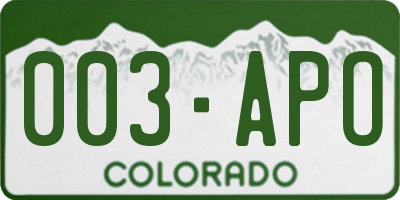 CO license plate 003APO