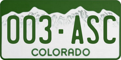 CO license plate 003ASC