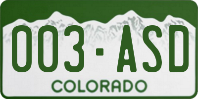 CO license plate 003ASD