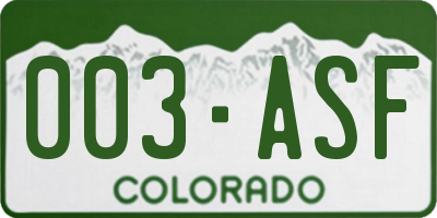 CO license plate 003ASF