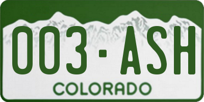 CO license plate 003ASH