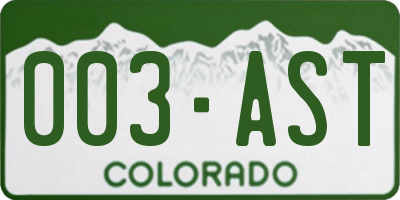 CO license plate 003AST