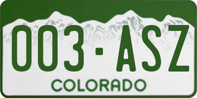 CO license plate 003ASZ