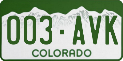 CO license plate 003AVK