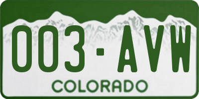 CO license plate 003AVW