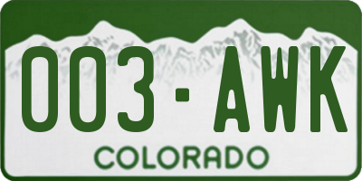 CO license plate 003AWK
