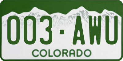 CO license plate 003AWU