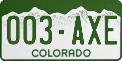 CO license plate 003AXE