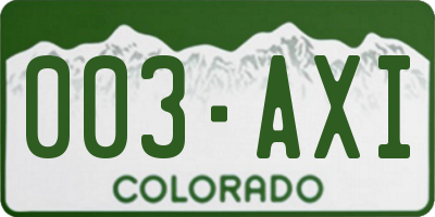 CO license plate 003AXI