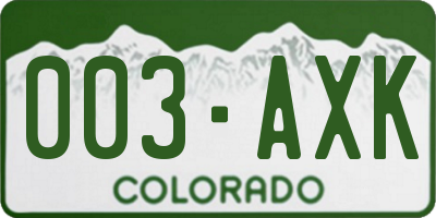 CO license plate 003AXK