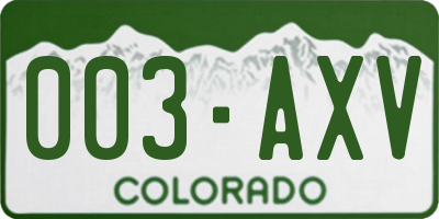 CO license plate 003AXV