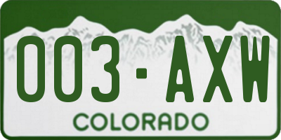 CO license plate 003AXW