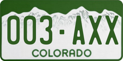CO license plate 003AXX
