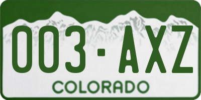 CO license plate 003AXZ