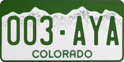 CO license plate 003AYA