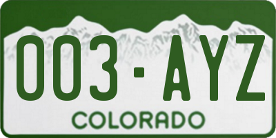 CO license plate 003AYZ