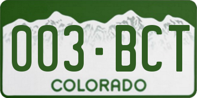 CO license plate 003BCT