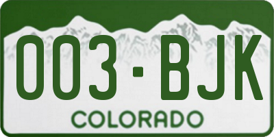 CO license plate 003BJK