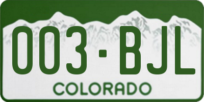 CO license plate 003BJL