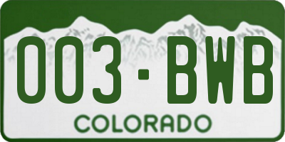 CO license plate 003BWB