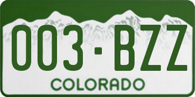 CO license plate 003BZZ