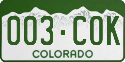 CO license plate 003COK