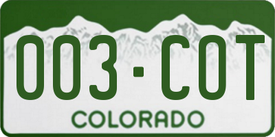 CO license plate 003COT