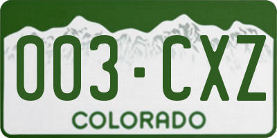 CO license plate 003CXZ