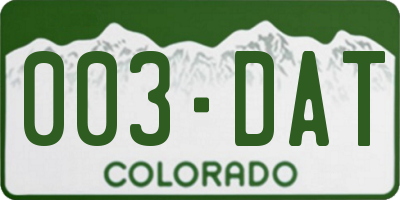 CO license plate 003DAT