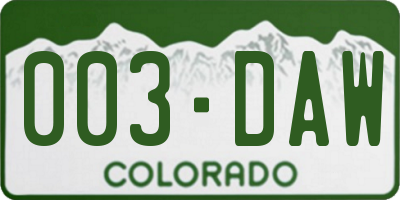 CO license plate 003DAW