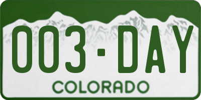 CO license plate 003DAY