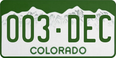 CO license plate 003DEC