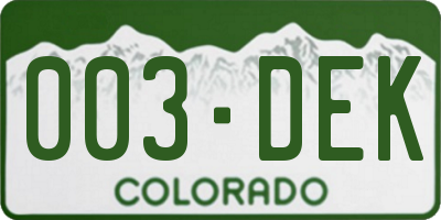 CO license plate 003DEK