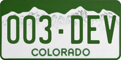 CO license plate 003DEV