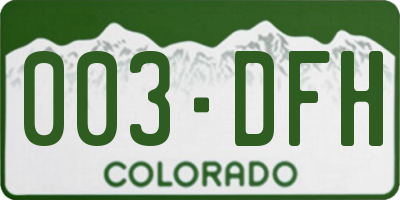 CO license plate 003DFH