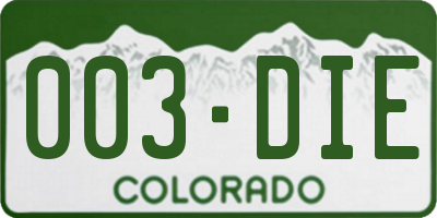 CO license plate 003DIE