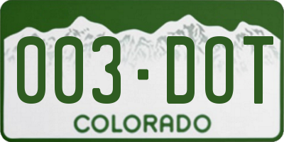 CO license plate 003DOT