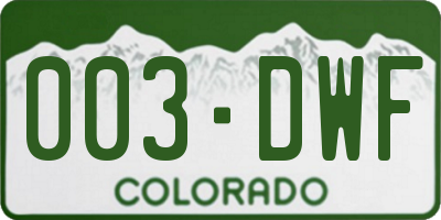 CO license plate 003DWF