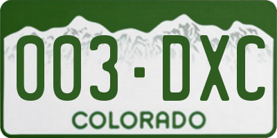 CO license plate 003DXC