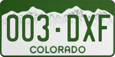CO license plate 003DXF