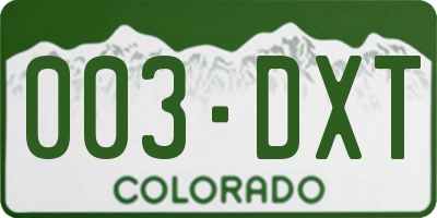 CO license plate 003DXT