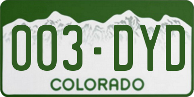 CO license plate 003DYD