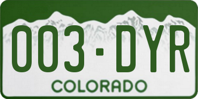 CO license plate 003DYR