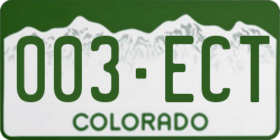 CO license plate 003ECT