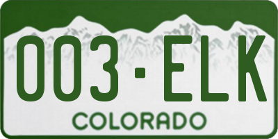 CO license plate 003ELK