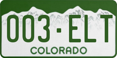 CO license plate 003ELT